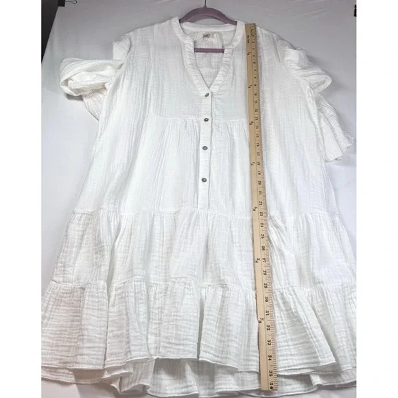 Faherty Kasey Organic Cotton Gauze Dress Sz L Tiered White Boho Cottage READ - Picture 10 of 16
